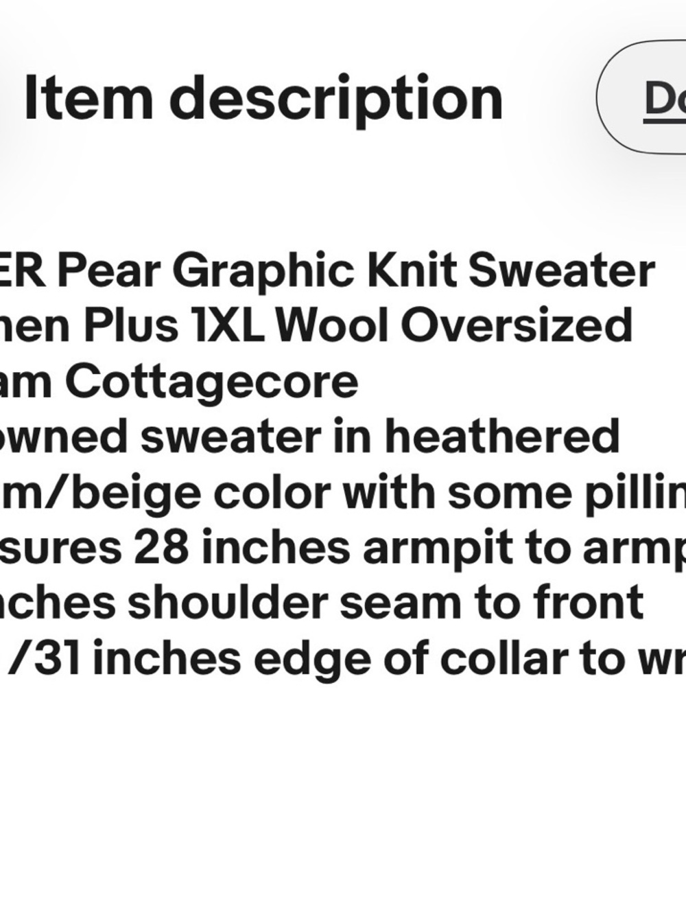 CIDER Pear Graphic Knit Sweater Women Plus 1XL Wool Oversized Cream Cottagecore - Picture 2 of 9